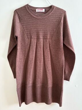 Brown Knit Pleated Sweater Dress